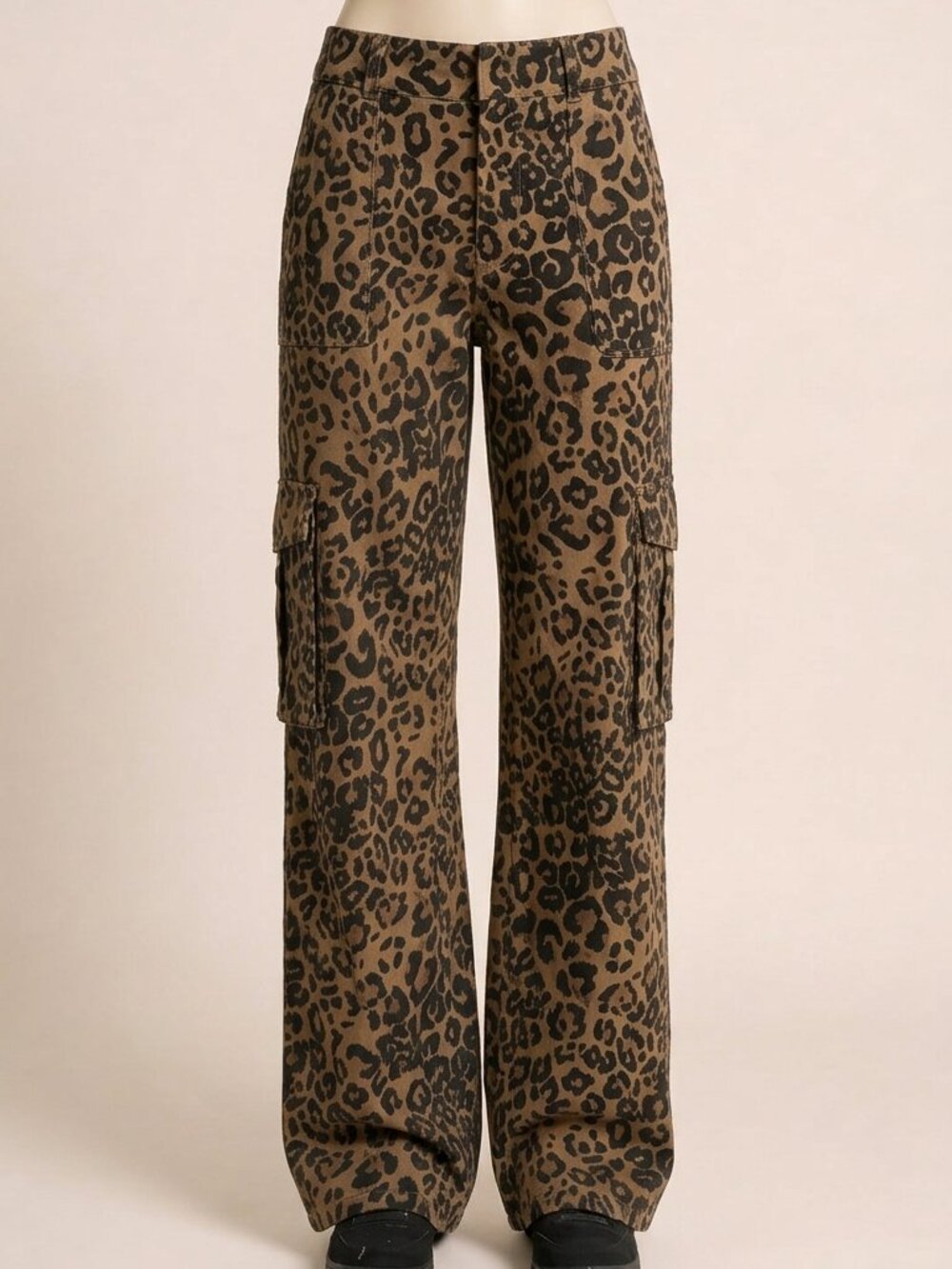 JOJOANS Leopard High Waist Wide Leg Cargo Pants Stretch Size S New